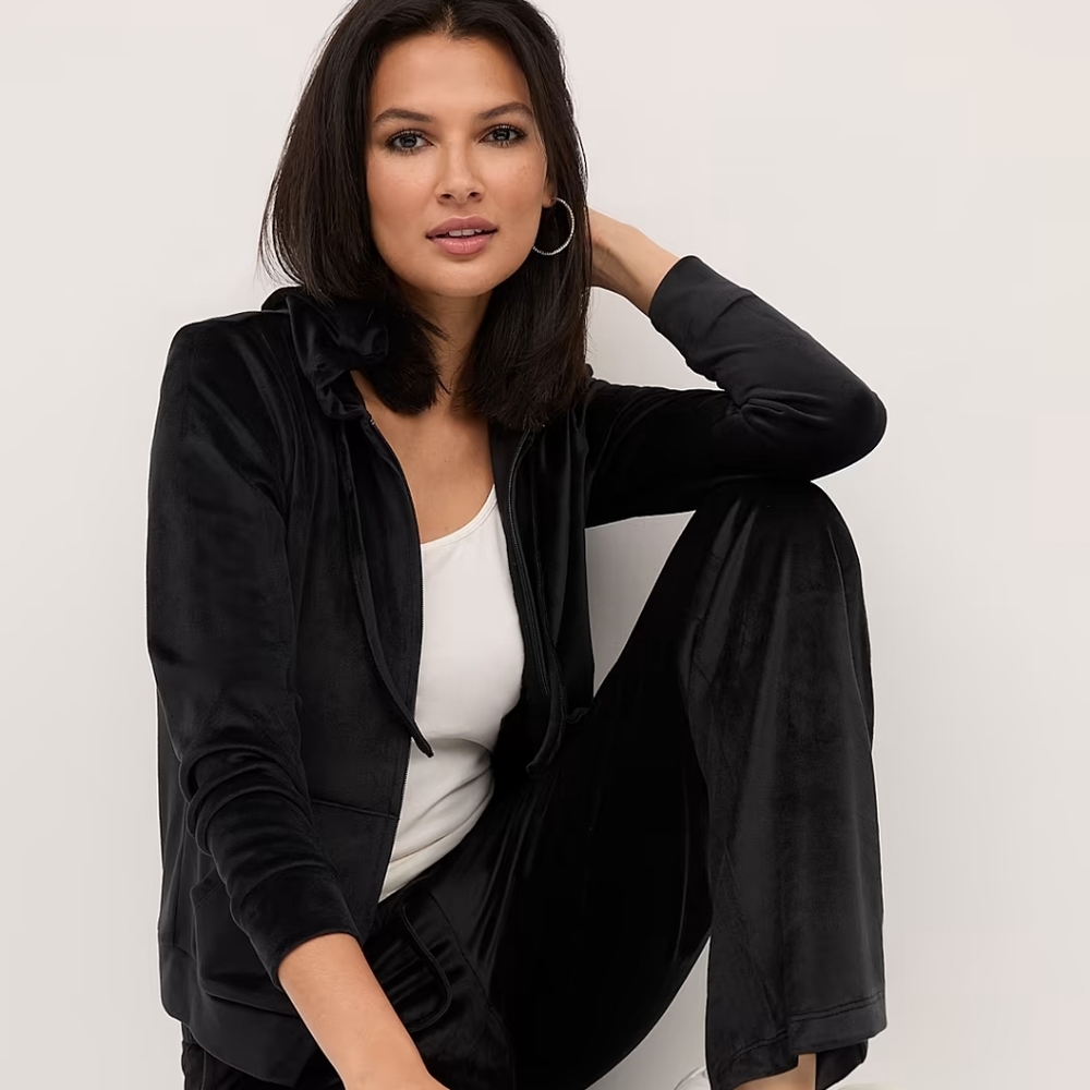 New York & Co Black Hooded Velour Jacket and Pant Lounge Set NWT